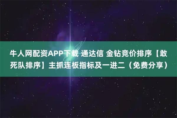 牛人网配资APP下载 通达信 金钻竞价排序【敢死队排序】主抓连板指标及一进二（免费分享）